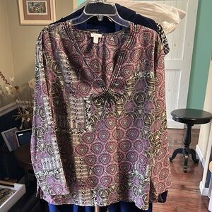 Apt. 9 Purple and Pink Graphic Long Sleeve Blouse